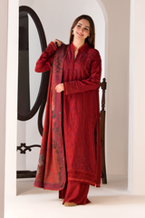 SOBIA NAZIR - 3PC DHANAK EMBROIDERED SHIRT WITH TWILL PRINTED SHAWL AND TROUSER - HZG1922
