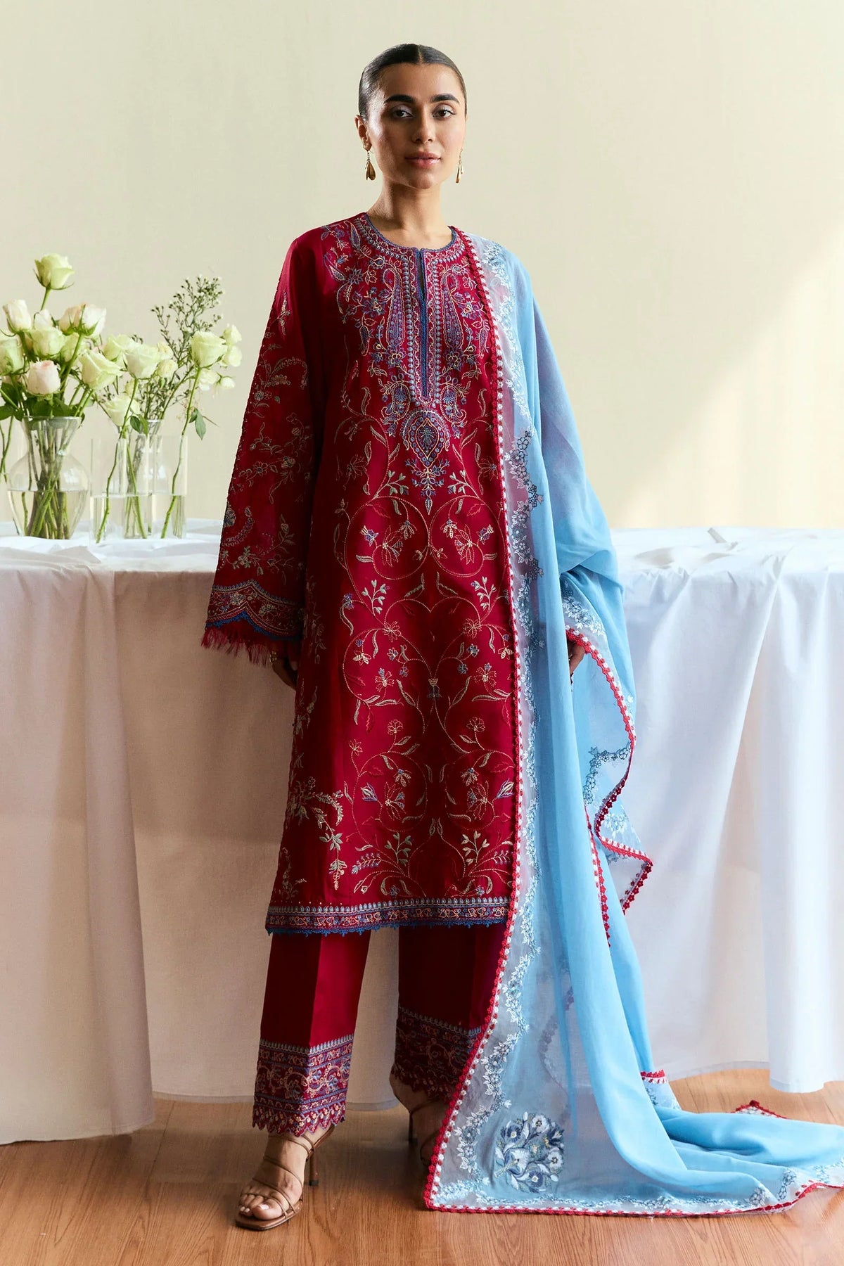 ZARA SHAH JAHAN - 3PC LAWN EMBROIDERED SHIRT WITH CHIFFON EMBROIDERED DUPATTA AND TROUSER - HZG2311
