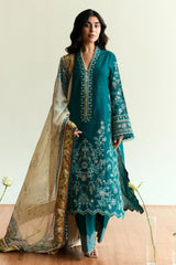 ZARA SHAH JAHAN - 3PC DHANAK EMBROIDERED SHIRT WITH TWILL PRINTED SHAWL AND TROUSER - HZG2343
