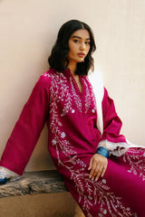 ZARA SHAH JAHAN - 3PC DHANAK EMBROIDERED SHIRT WITH DHANAK EMBROIDERED SHAWL AND TROUSER - HZG2317