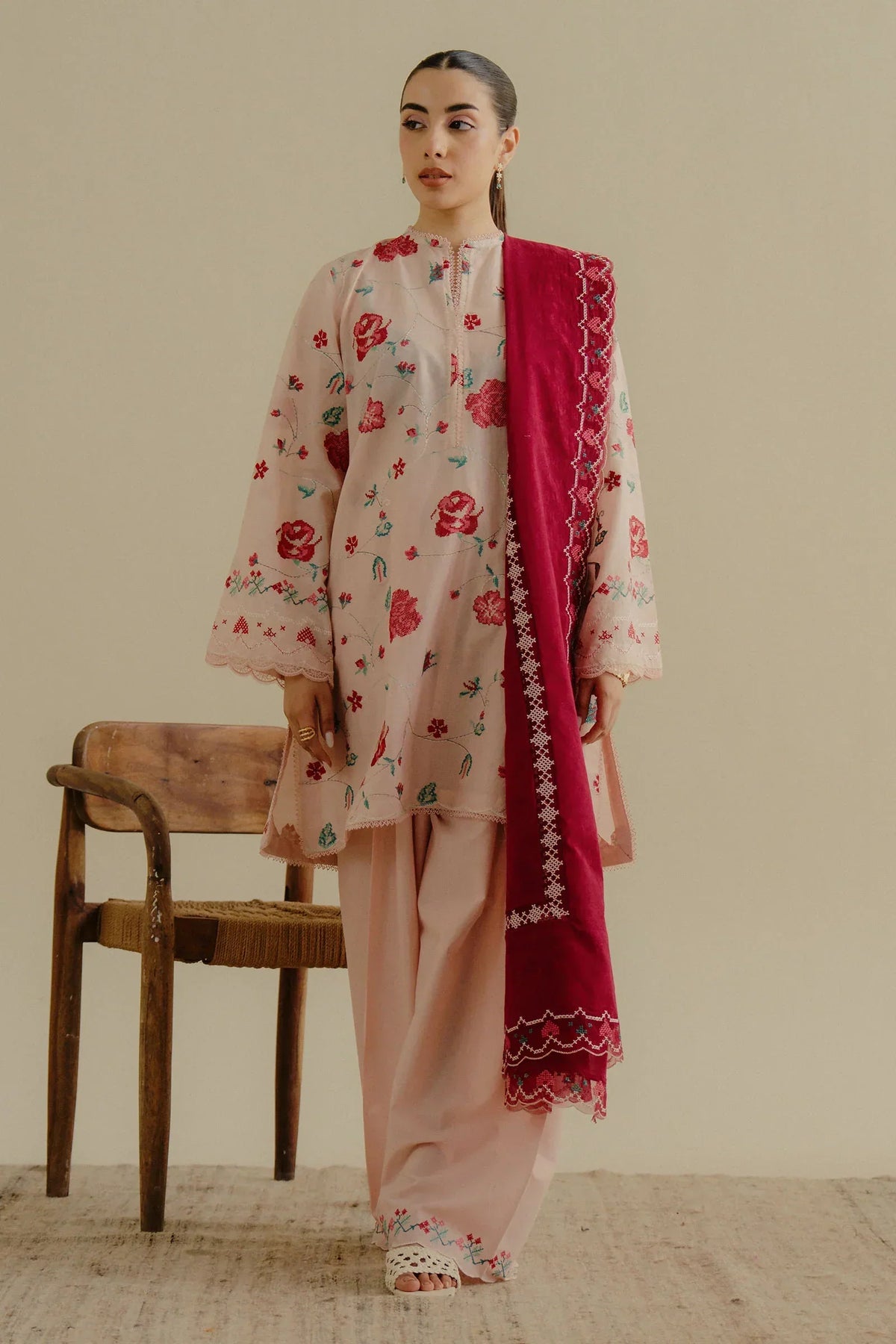 ZARA SHAH JAHAN - 3PC LAWN EMBROIDERED SHIRT WITH CHIFFON EMBROIDERED DUPATTA AND TROUSER - HZG2281