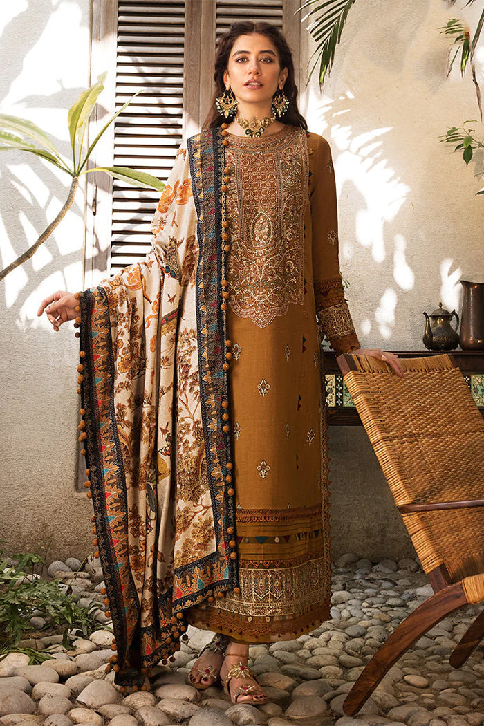 ASIM JOFA - 3PC DHANAK EMBROIDERED SHIRT WITH TWILL PRINTED SHAWL AND TROUSER - HZG1519
