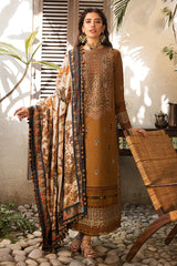 ASIM JOFA - 3PC DHANAK EMBROIDERED SHIRT WITH TWILL PRINTED SHAWL AND TROUSER - HZG1519