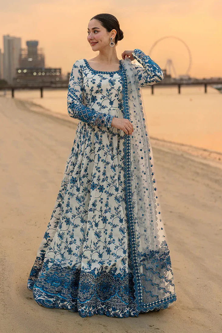 FAIZA SAQLAIN - 3PC LAWN EMBROIDERED SHIRT WITH EMBROIDERED KHADDI NET DUPATTA AND TROUSER - HZG2845