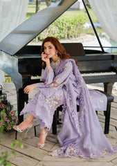 ELAF - 3PC LAWN LASERWORK EMBROIDERED SHIRT WITH KHADDI NET EMBROIDERED DUPATTA AND TROUSER - HZG2850