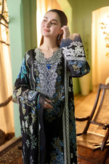 JADE - 3PC DHANAK EMBROIDERED SHIRT WITH TWILL PRINTED SHAWL AND TROUSER - HZG2401