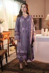 JADE - 3PC LAWN CHIKANKAARI EMBROIDERED SHIRT WITH CHIFFON PRINTED DUPATTA AND TROUSER - HZG2968