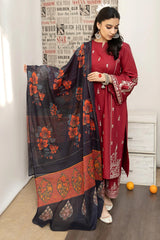 URGE - 3PC DHANAK EMBROIDERED SHIRT WITH TWILL PRINTED SHAWL AND EMBROIDERED TROUSER - HZG2571
