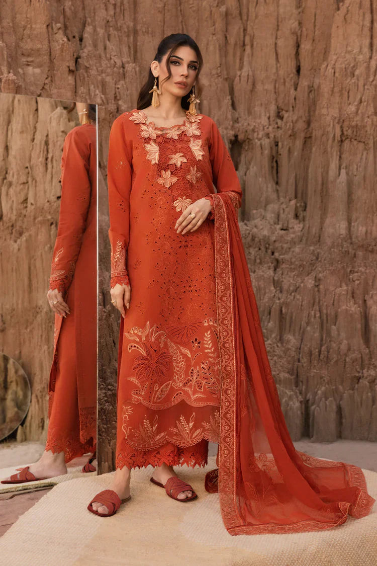 RANG RASIYA - 3PC LAWN CHIKANKAARI EMBROIDERED SHIRT WITH ORGANZA EMBROIDERED DUPATTA AND TROUSER - HZG2684