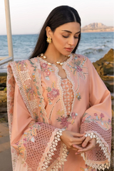 CRIMSON - 3PC CHIKANKARI LAWN EMBROIDERED SHIRT WITH CHIFFON PRINTED DUPATTA AND TROUSER - HZG2680