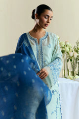 ZARA SHAH JAHAN - 3PC DHANAK EMBROIDERED SHIRT WITH TWILL PRINTED SHAWL AND TROUSER - HZG2398