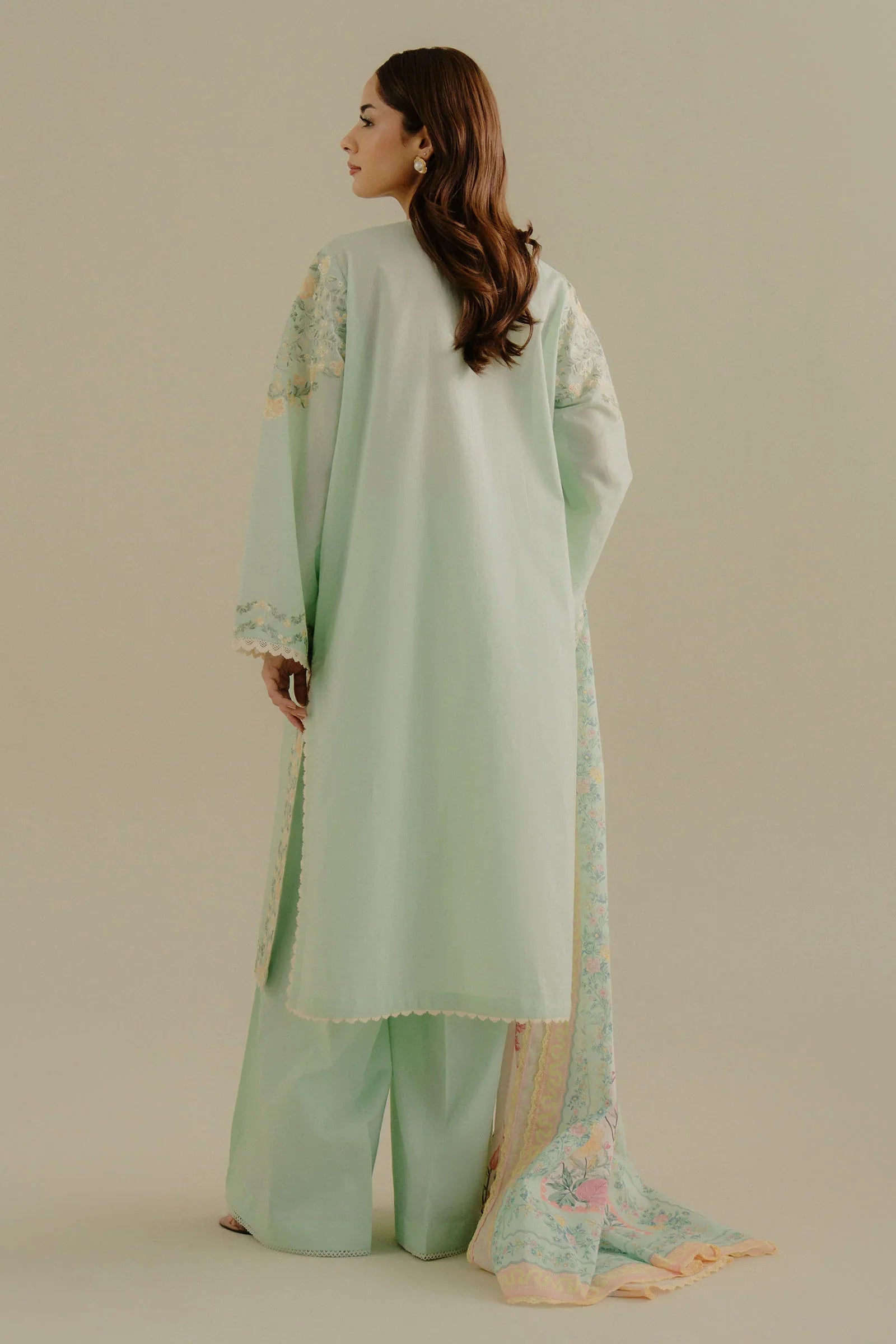 ZARA SHAH JAHAN - 3PC LAWN EMBROIDERED SHIRT WITH CHIFFON PRINTED DUPATTA AND TROUSER - HZG2294