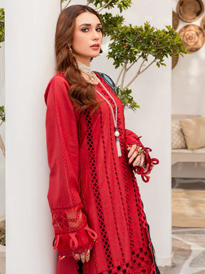 MARIA B - 3PC CHIKANKARI LAWN EMBROIDERED SHIRT WITH DIAMOND PRINTED DUPATTA AND TROUSER - HZG1561