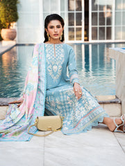 BIN ILYAAS - 3PC DHANAK EMBROIDERED SHIRT WITH TWILL PRINTED SHAWL AND TROUSER - HZU2463