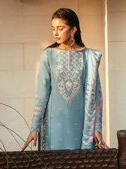 BIN ILYAAS - 3PC DHANAK EMBROIDERED SHIRT WITH TWILL PRINTED SHAWL AND TROUSER - HZU2463
