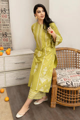 URGE - 3PC DHANAK EMBROIDERED SHIRT WITH TWILL PRINTED SHAWL AND EMBROIDERED TROUSER - HZG1597