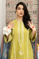 URGE - 3PC LAWN EMBROIDERED SHIRT WITH MANAAR PRINTED DUPATTA AND EMBROIDERED TROUSER - HZG3005