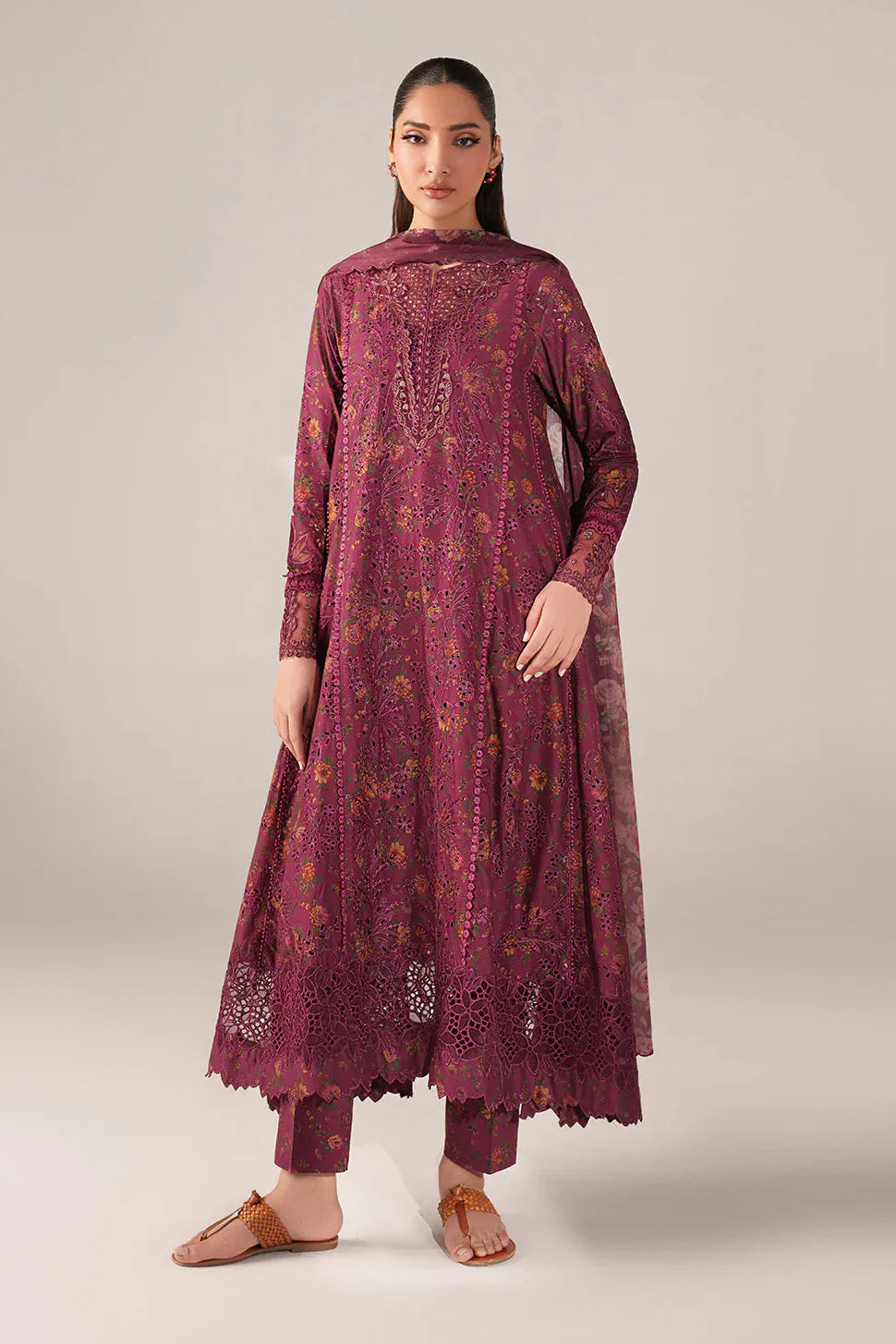 IZNIK - 3PC LAWN PRINTED FROCK WITH SILK PRINTED DUPATTA AND TROUSER - HZG3011
