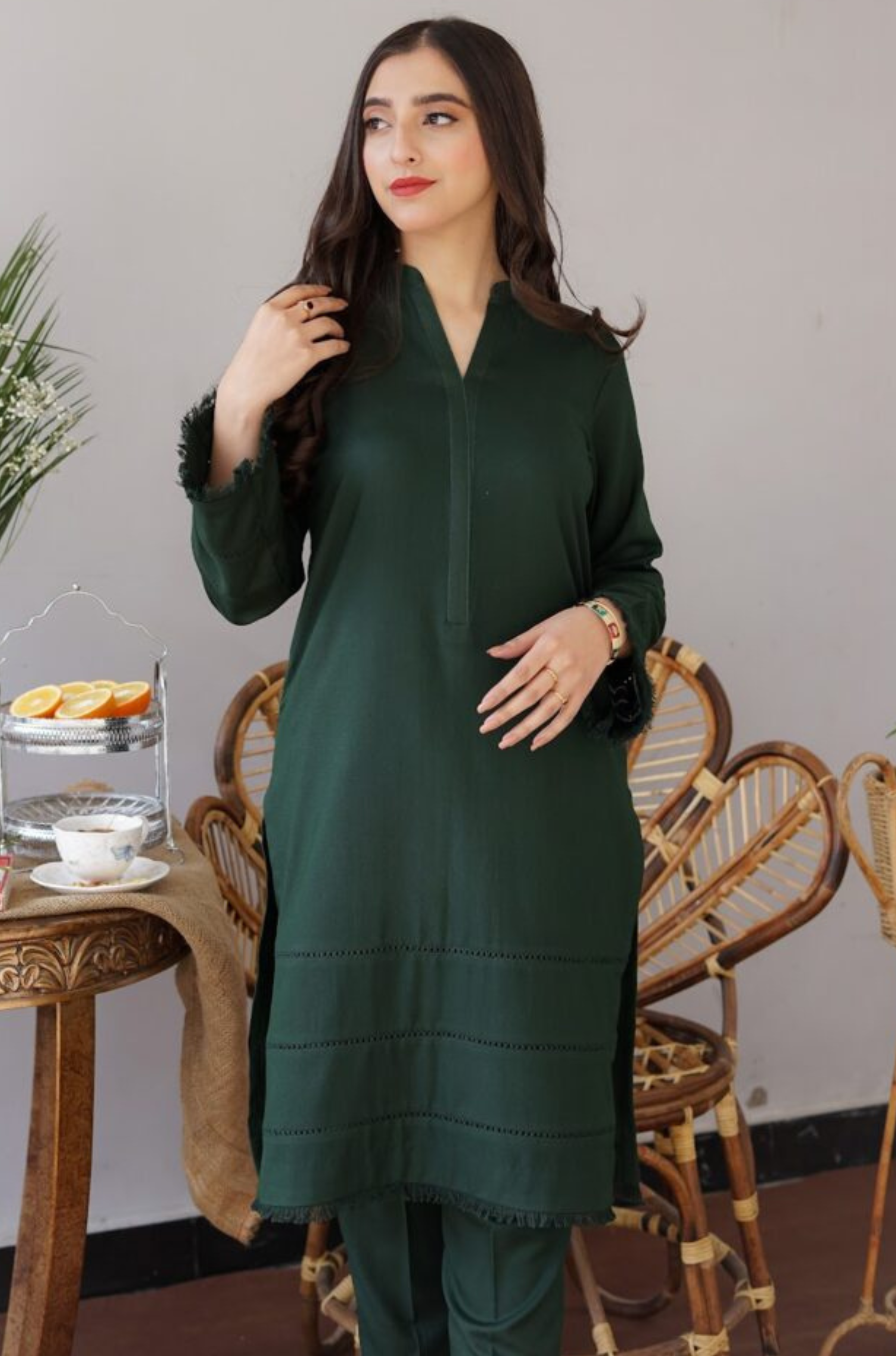 AISLING - 3PC DHANAK SHIRT WITH  WOOL SHAWL AND TROUSER - HZG1342