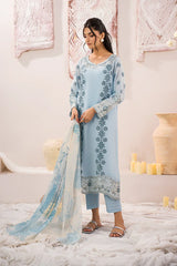 IZNIK - 3PC LAWN BORER EMBROIDERED SHIRT WITH CHIFFON PRINTED DUPATTA AND TROUSER - HZG2222