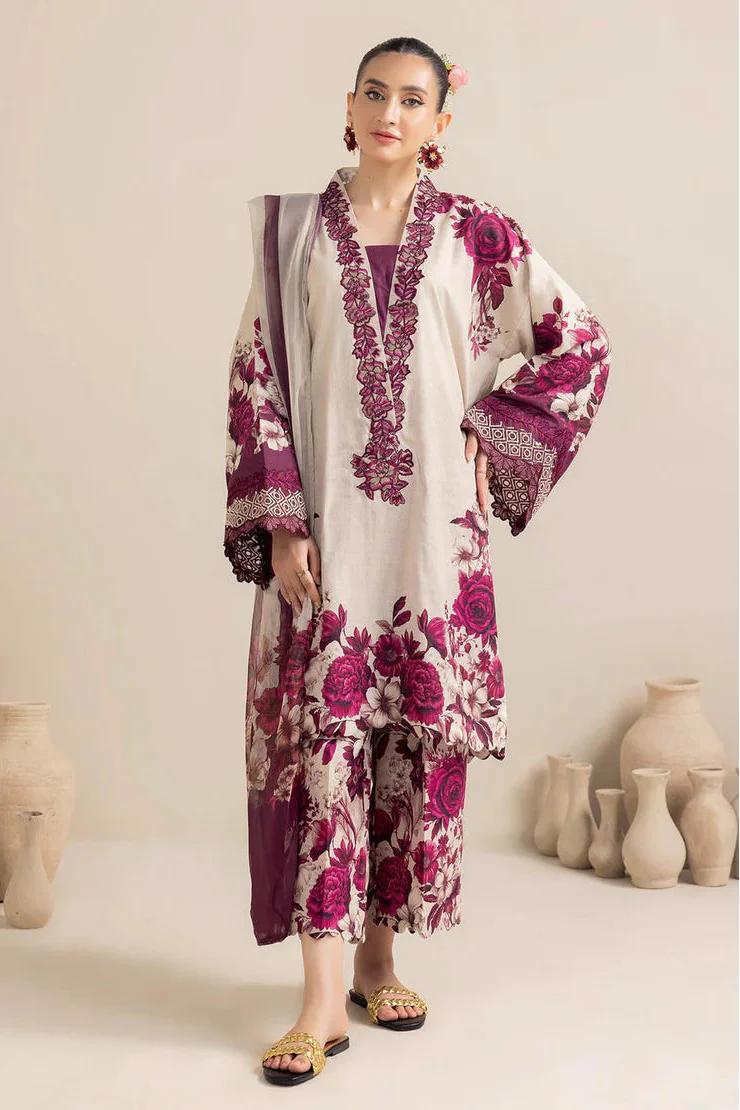 ADAN LIBAS - 3PC LAWN PRINTED SHIRT WITH SILK PRINTED DUPATTA AND TROUSER - HZG2987