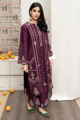 URGE - 3PC DHANAK EMBROIDERED SHIRT WITH TWILL PRINTED SHAWL AND EMBROIDERED TROUSER - HZG2503