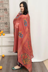 URGE - 3PC DHANAK EMBROIDERED SHIRT WITH TWILL PRINTED SHAWL AND EMBROIDERED TROUSER - HZG2503