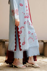 ZARA SHAH JAHAN - 3PC DHANAK EMBROIDERED SHIRT WITH DHANAK EMBROIDERED SHAWL AND TROUSER - HZG2329