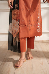 IZNIK - 3PC DHANAK EMBROIDERED SHIRT WITH TWILL PRINTED SHAWL AND TROUSER - HZG2268
