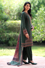 JAZMIN - 3PC DHANAK SEQUIN EMBROIDERED SHIRT WITH TWILL PRINTED SHAWL AND TROUSER - HZG1885