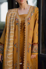 NISHAT - 3PC KHADDAR EMBROIDERED SHIRT WITH TWILL PRINTED SHAWL AND TROUSER - HZU2597