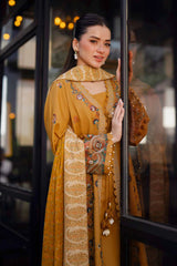 NISHAT - 3PC KHADDAR EMBROIDERED SHIRT WITH TWILL PRINTED SHAWL AND TROUSER - HZU2597