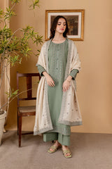 BATIK - 3PC DHANAK EMBROIDERED SHIRT WITH DHANAK EMBROIDERED SHAWL AND TROUSER - HZG1479