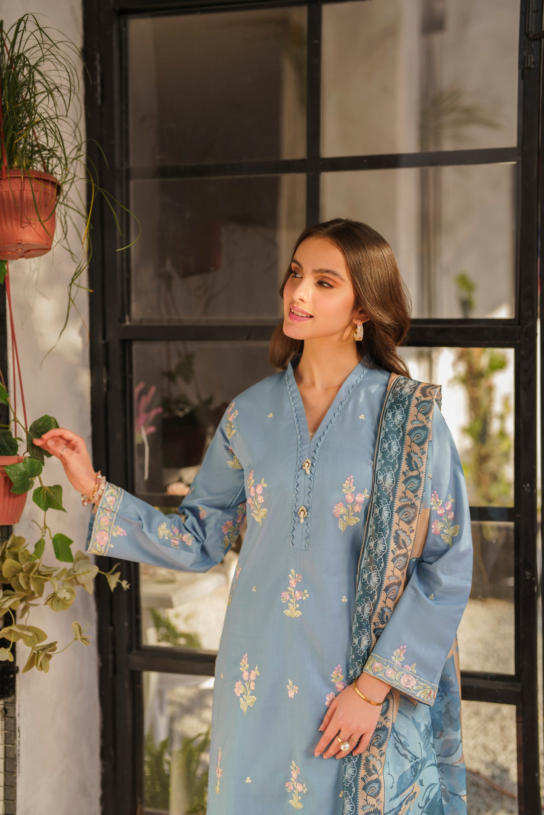 BATIK - 3PC LAWN EMBROIDERED SHIRT WITH PRINTED DUPATTA AND TROUSER - HZG1721