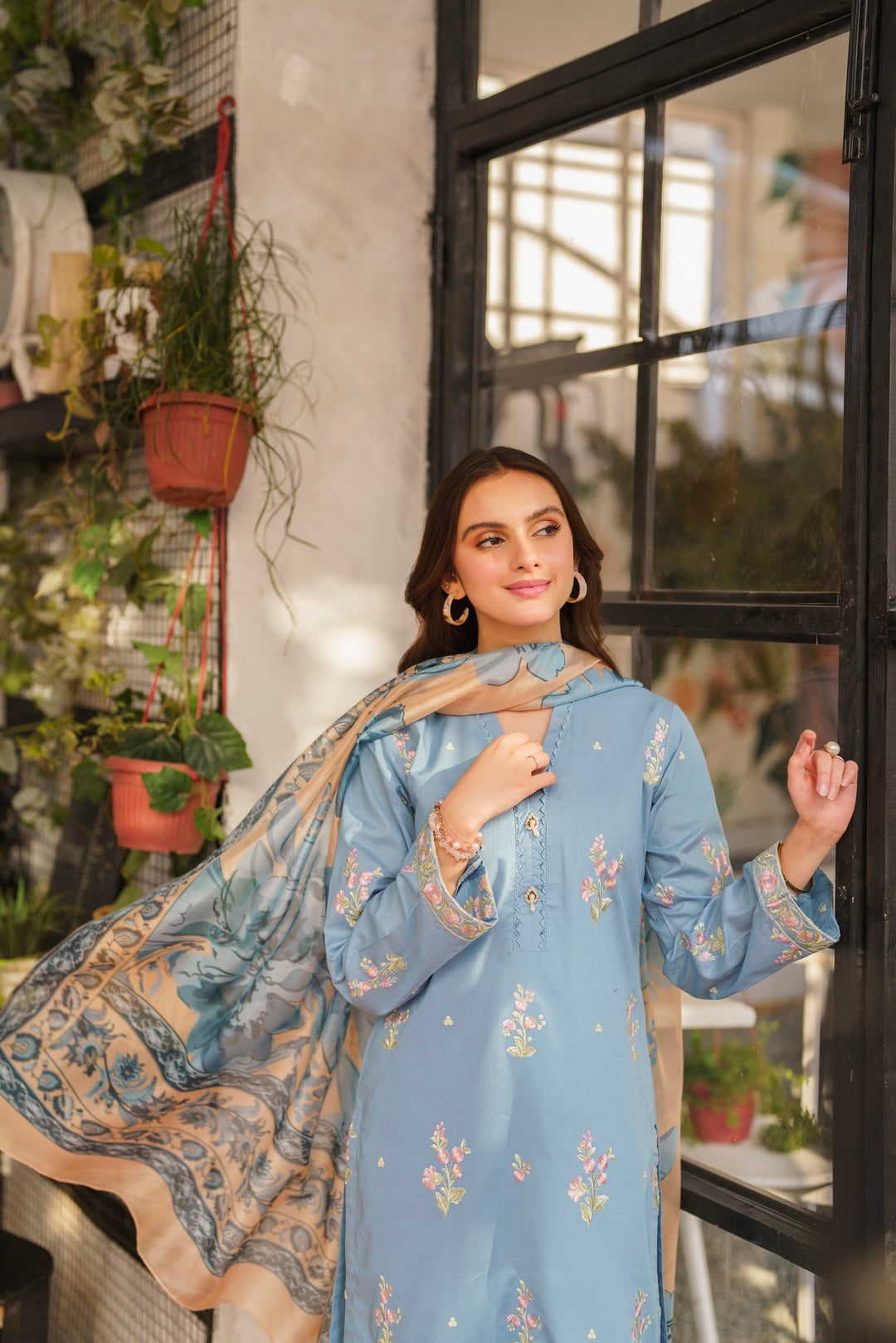 BATIK - 3PC LAWN EMBROIDERED SHIRT WITH PRINTED DUPATTA AND TROUSER - HZG1721