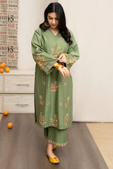 URGE - 3PC DHANAK EMBROIDERED SHIRT WITH TWILL PRINTED SHAWL AND EMBROIDERED TROUSER - HZG2356