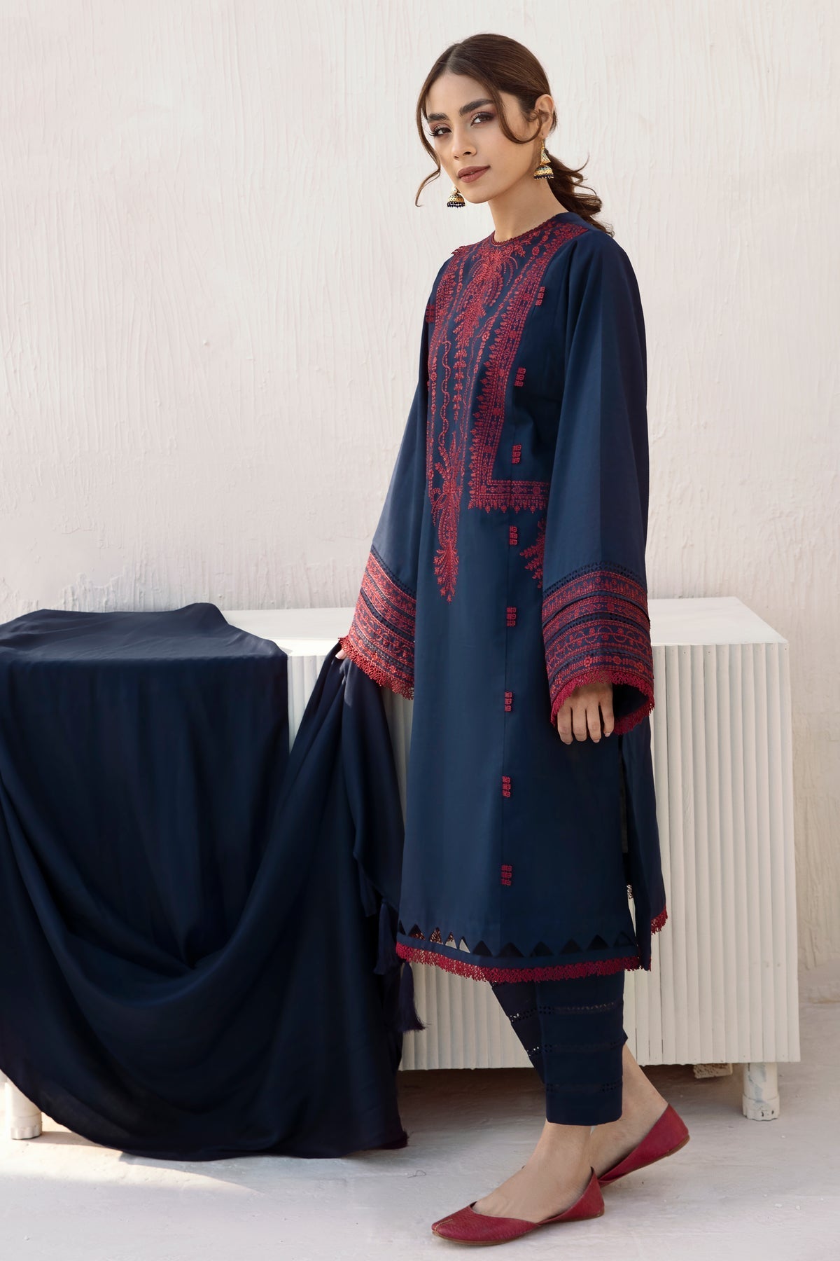 JAZMIN - 3PC DHANAK EMBROIDERED SHIRT WITH Dhanak SHAWL AND TROUSER - HZG1300