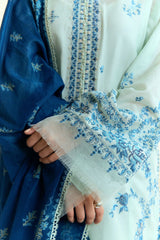 ZARA SHAH JAHAN - 3PC DHANAK EMBROIDERED SHIRT WITH TWILL PRINTED SHAWL AND TROUSER - HZG2398