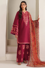 JAZMIN - 3PC LAWN EMBROIDERED SHIRT WITH MANAAR PRINTED DUPATTA AND TROUSER - HZG2942