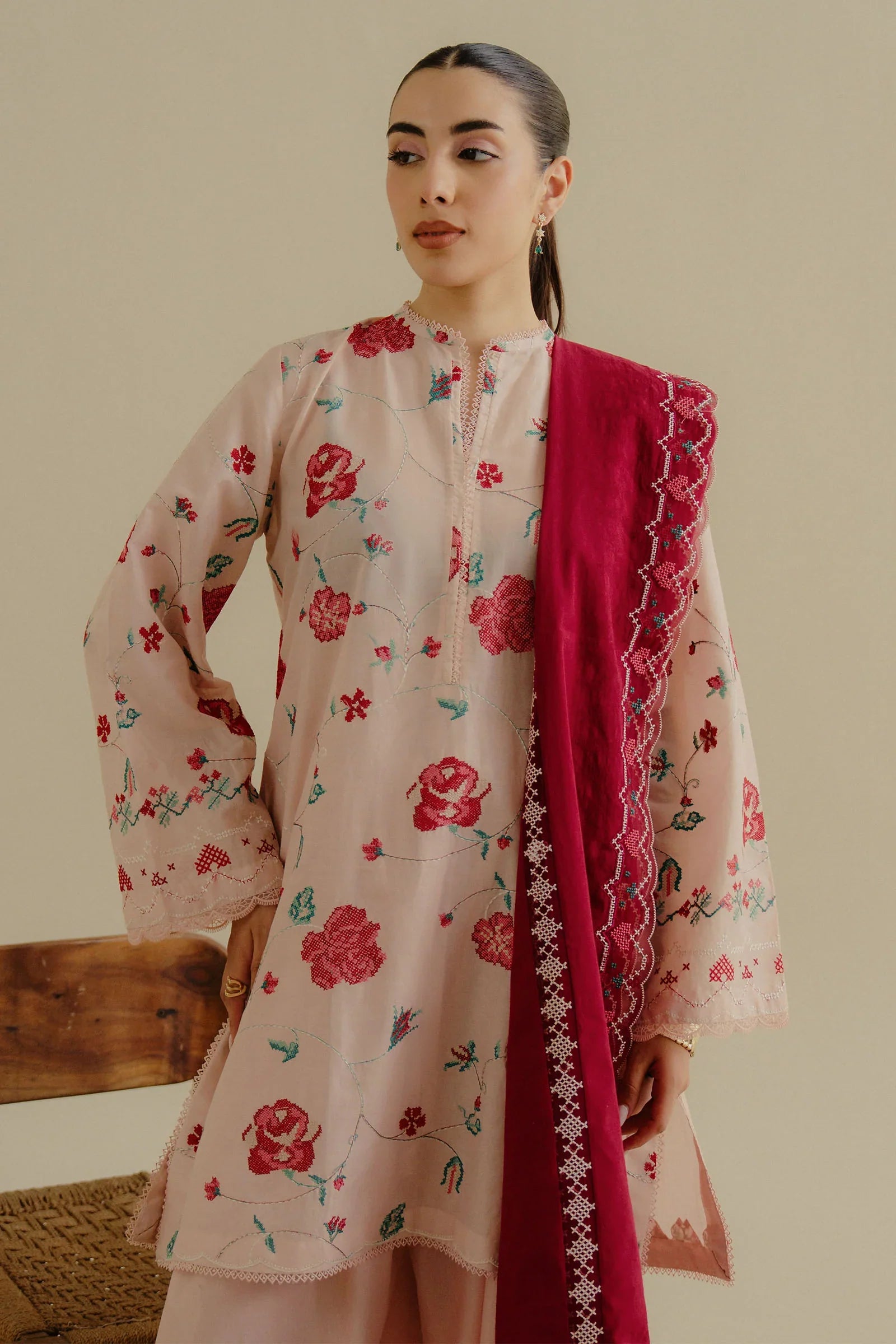 ZARA SHAH JAHAN - 3PC LAWN EMBROIDERED SHIRT WITH CHIFFON EMBROIDERED DUPATTA AND TROUSER - HZG2281