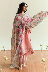 ZARA SHAH JAHAN - 3PC DHANAK EMBROIDERED SHIRT WITH TWILL PRINTED SHAWL AND TROUSER - HZG2344