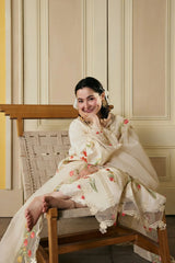 MARYAM HUSSAIN - 3PC LAWN EMBROIDERED SHIRT WITH KHADDI NET EMBROIDERED DUPATTA AND TROUSER - HZG3026