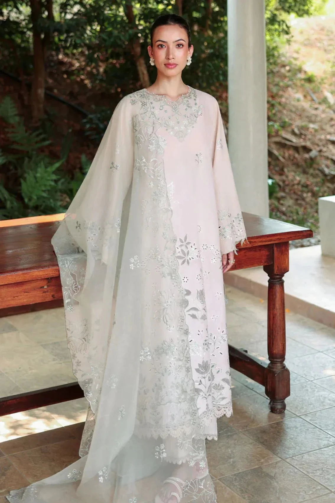CROSS STITCH - 3PC LAWN LASERWORK EMBROIDERED SHIRT WITH ORGANZA EMBROIDERED DUPATTA AND TROUSER - HZG3021