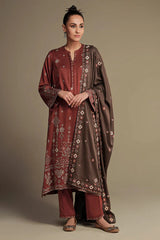 IMAGE - 3PC DHANAK EMBROIDERED SHIRT WITH DHANAK EMBROIDERED SHAWL AND TROUSER - HZG2544