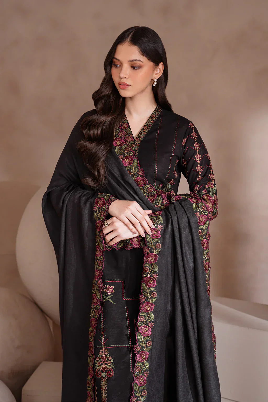 IZNIK - 3PC DHANAK EMBROIDERED SHIRT WITH CHIFFON EMBROIDERED DUPATTA  AND TROUSER - HZG2041