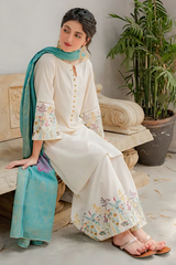 DYOT - 3PC DHANAK EMBROIDERED SHIRT WITH PRINTED PASHMINA SHAWL AND TROUSER - HZG1466