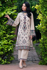 JAZMIN - 3PC DHANAK EMBROIDERED SHIRT WITH TWILL PRINTED SHAWL AND TROUSER - HZG1882