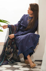 SERAN - 3PC DHANAK EMBROIDERED SHIRT WITH TWILL PRINTED SHAWL AND TROUSER - HZG1681