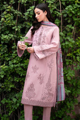 JAZMIN - 3PC DHANAK EMBROIDERED SHIRT WITH TWILL PRINTED SHAWL AND TROUSER - HZG1883