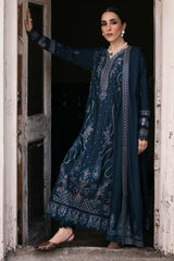 NUREH - 3PC DHANAK EMBROIDERED SHIRT WITH DHANAK EMBROIDERED SHAWL AND TROUSER - HZG2599
